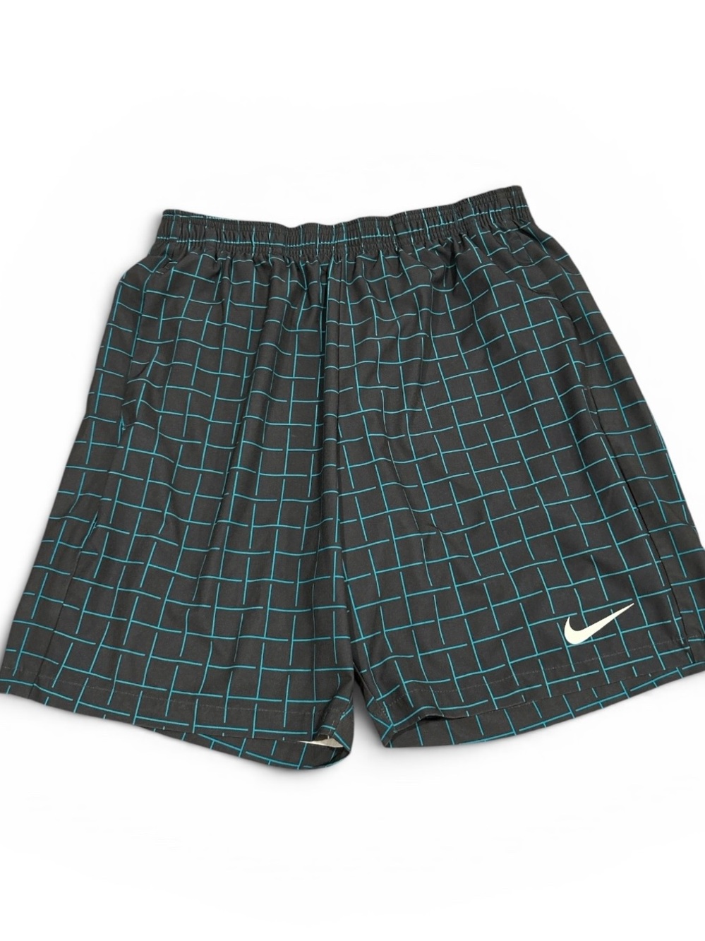Nike Men’s Black Athletic  Shorts with Teal Grid L